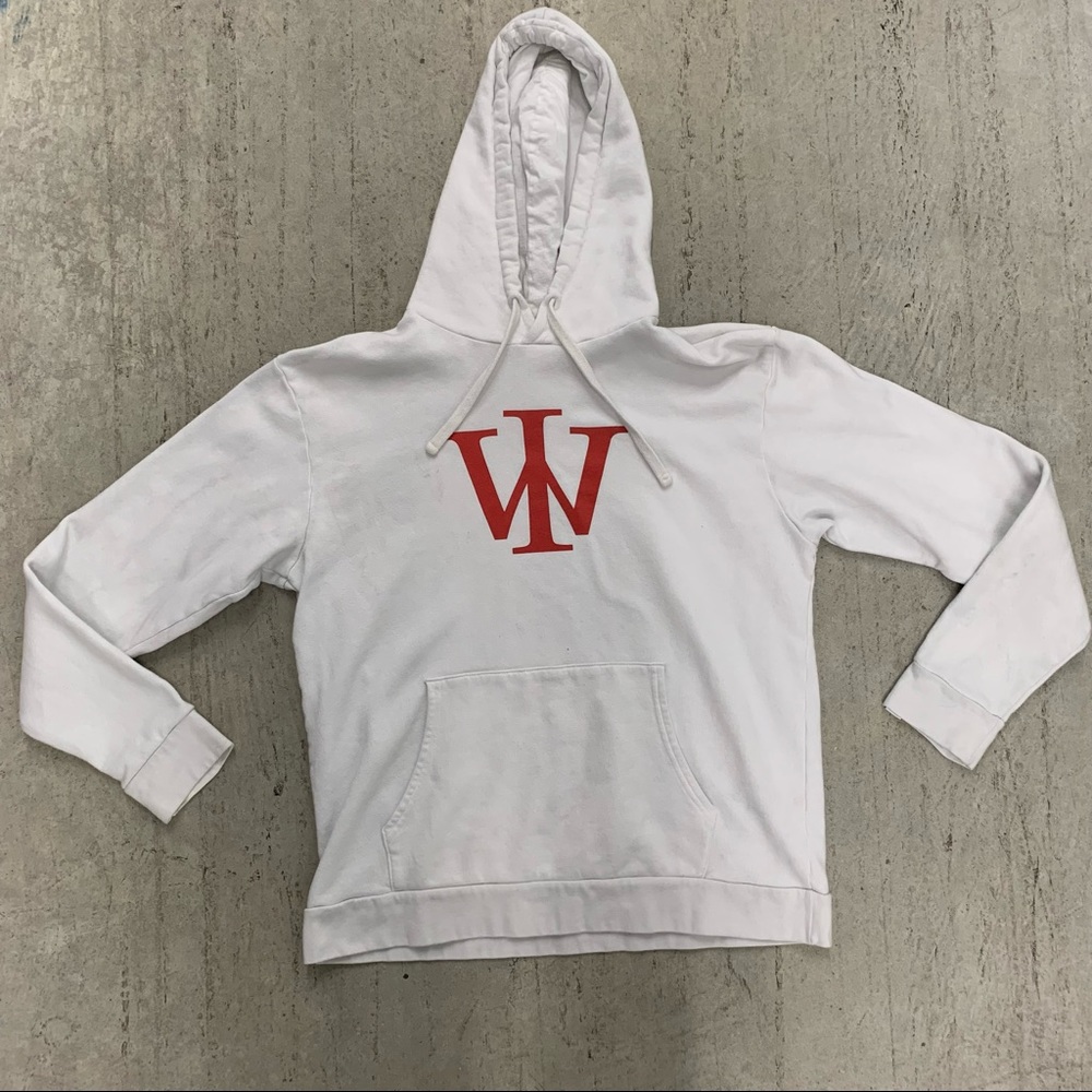 WRLDINVSN White Red Logo Lightweight Hoodie Pullover Size L Cotton
